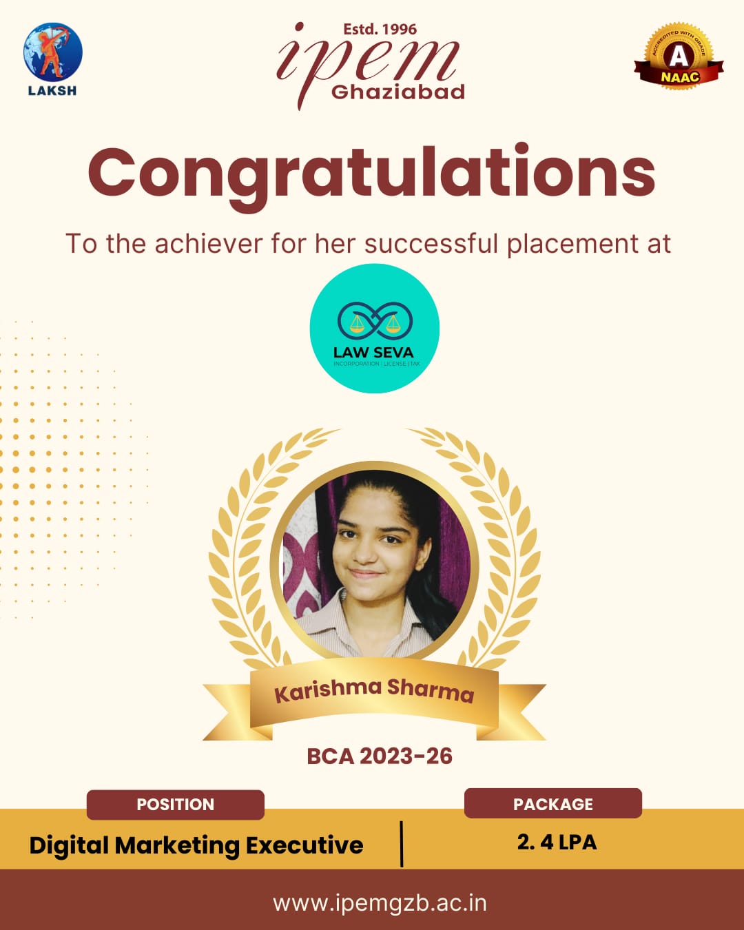 Placement Highlight for Karishma Sharma